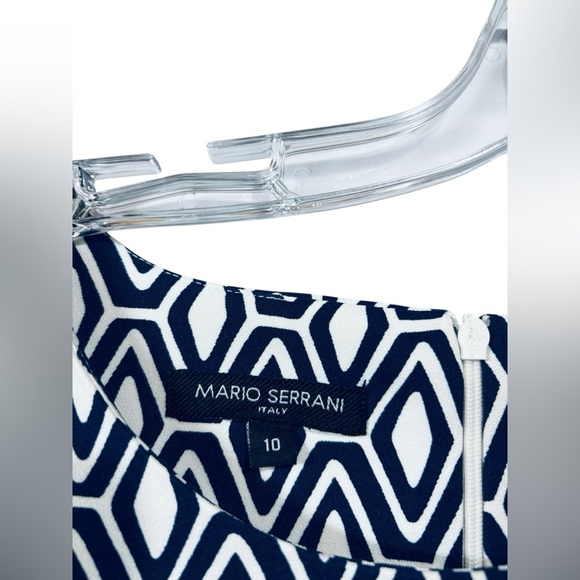 NWOT, Mario Serrani Italy, Navy & White Patterned Midi Dress, Size 10 - Picture 4 of 9